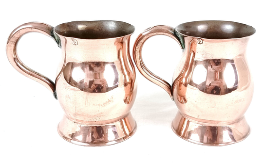 Antique Copper, Pair Of Tankards, Half Pint Arts & Crafts, Copper Victorian Proof, Stylish Tableware, Ale