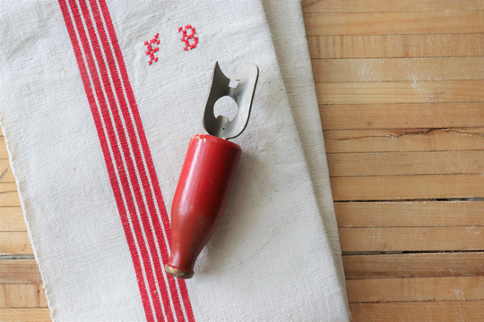 Vintage Bottle Opener, Kitchen Tool With Red Handle, Kitchen, Chippy