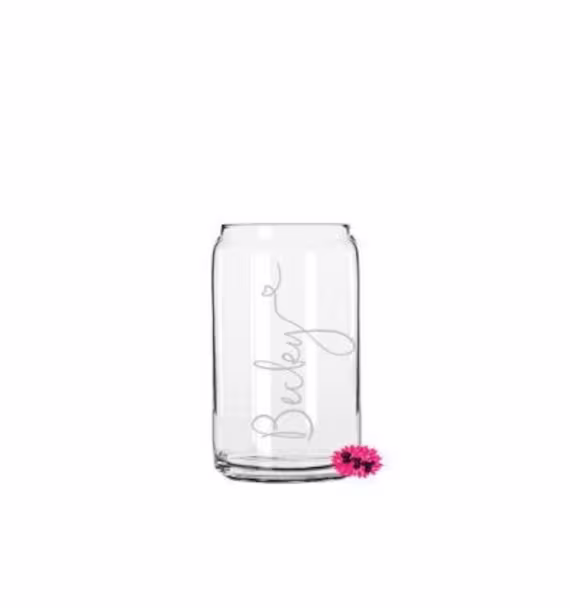 Beer Can Glass, Engraved 16Oz. Pint Etched Personalized Glass Can