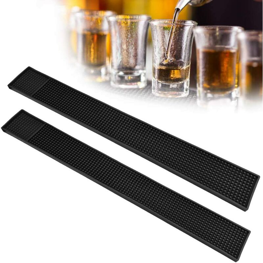 Perlerare - 2 Pieces Rubber Bar Mat 60 * 8cm Durable Non-Slip Cocktail Mat Antibacterial Portable Placemat for Beer Mugs - Black