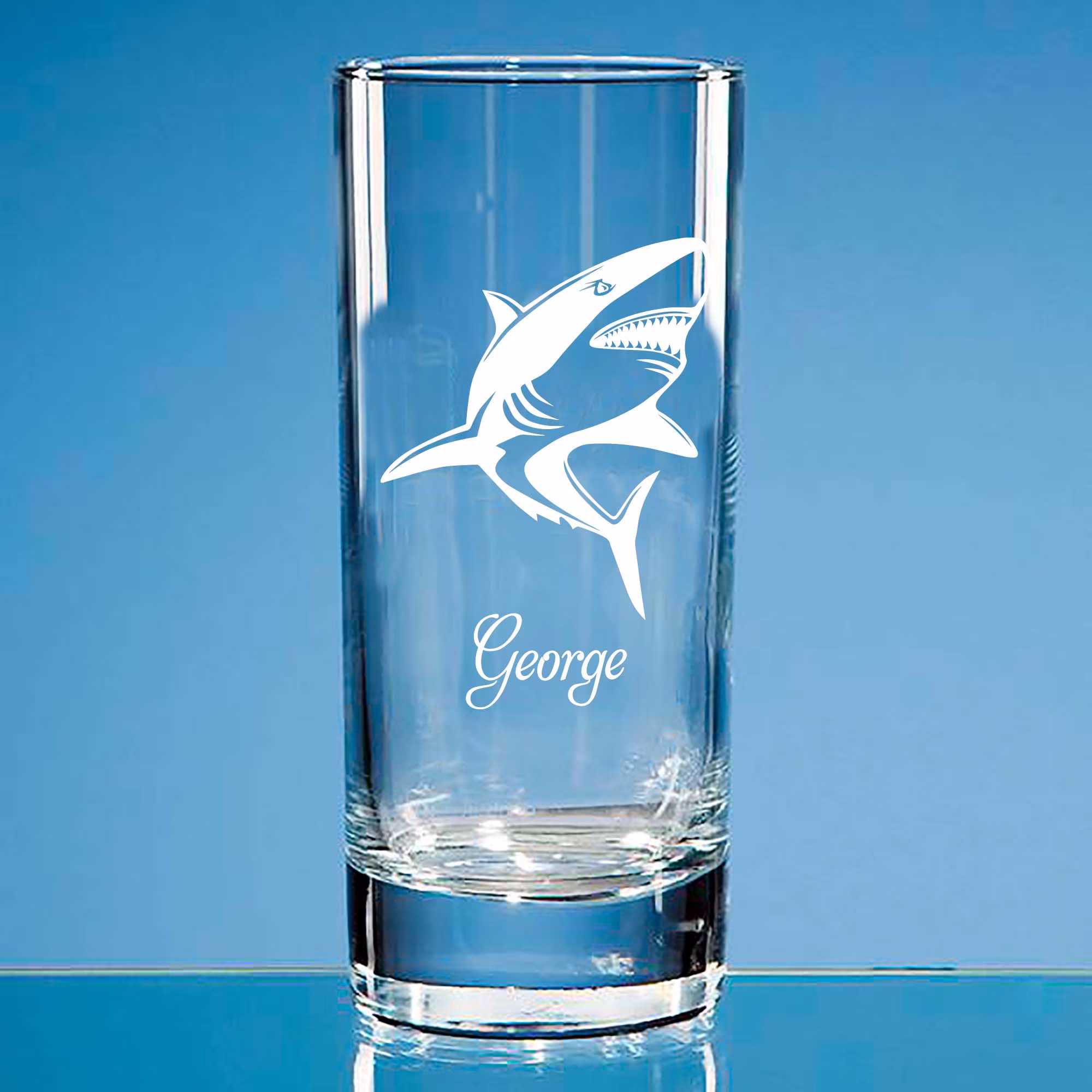 Personalised Shark Highball Glass Gift, Engraved Wine Glass, Whisky Beer Lover Gift