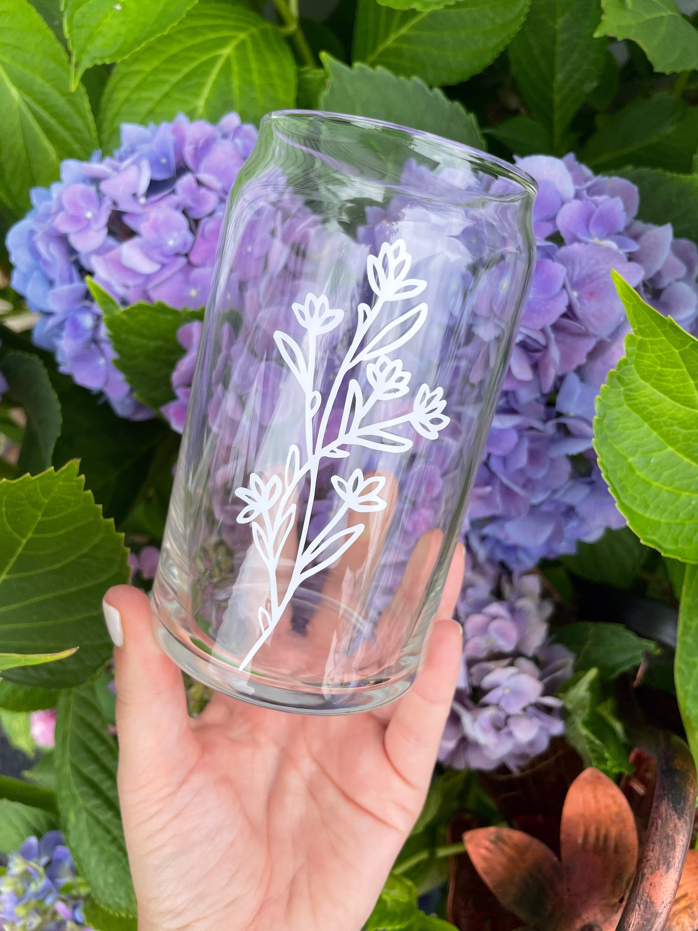 Floral Soda/Beer Glass Can, Beer Can Glass, Custom Cup, Soda Flower, Iced Coffee Glass