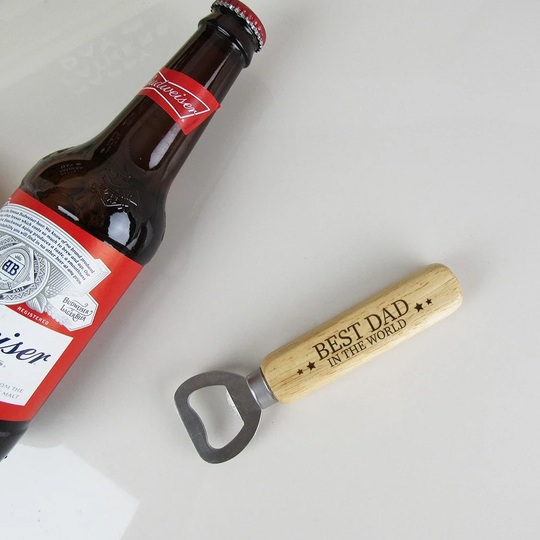Best Dad in The World Personalised Bottle Opener Natural Wooden Handle Birthday Gift For Dad, Father's Day - Gifts Him
