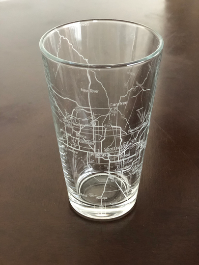 16 Oz Pint Beer Glass Urban City Map Phoenix Az Mesa