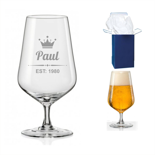 Personalised Engraved Stemmed Beer Lager Glass Birthday Gifts, Gifts For Her, Him, Any Name, Year