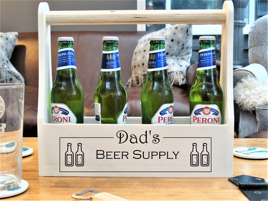 Personalised Wooden Beer Bottle Carrier - Engraved With A Name | Beer Supply Design