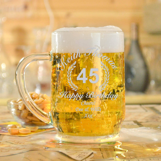 Engraved Any Age Birthday Glass Tankard In Box