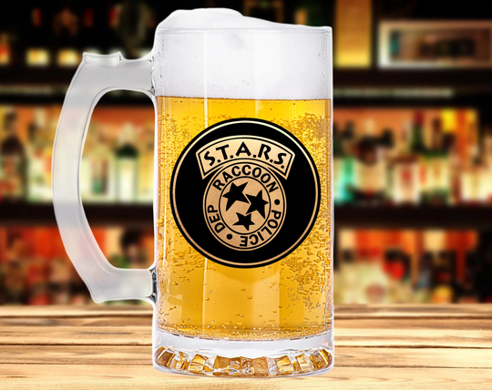 Resident Evil S.t.a.r.s. Beer Mug Stein Glass Stars Personalized Gamer Gifts Geek Gift Lover For Him Fathers Day K285
