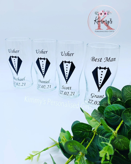 Pint Glass, Grooms Gifts, Personalised Beer Groomsman Fathers Day Gift, Usher Glass