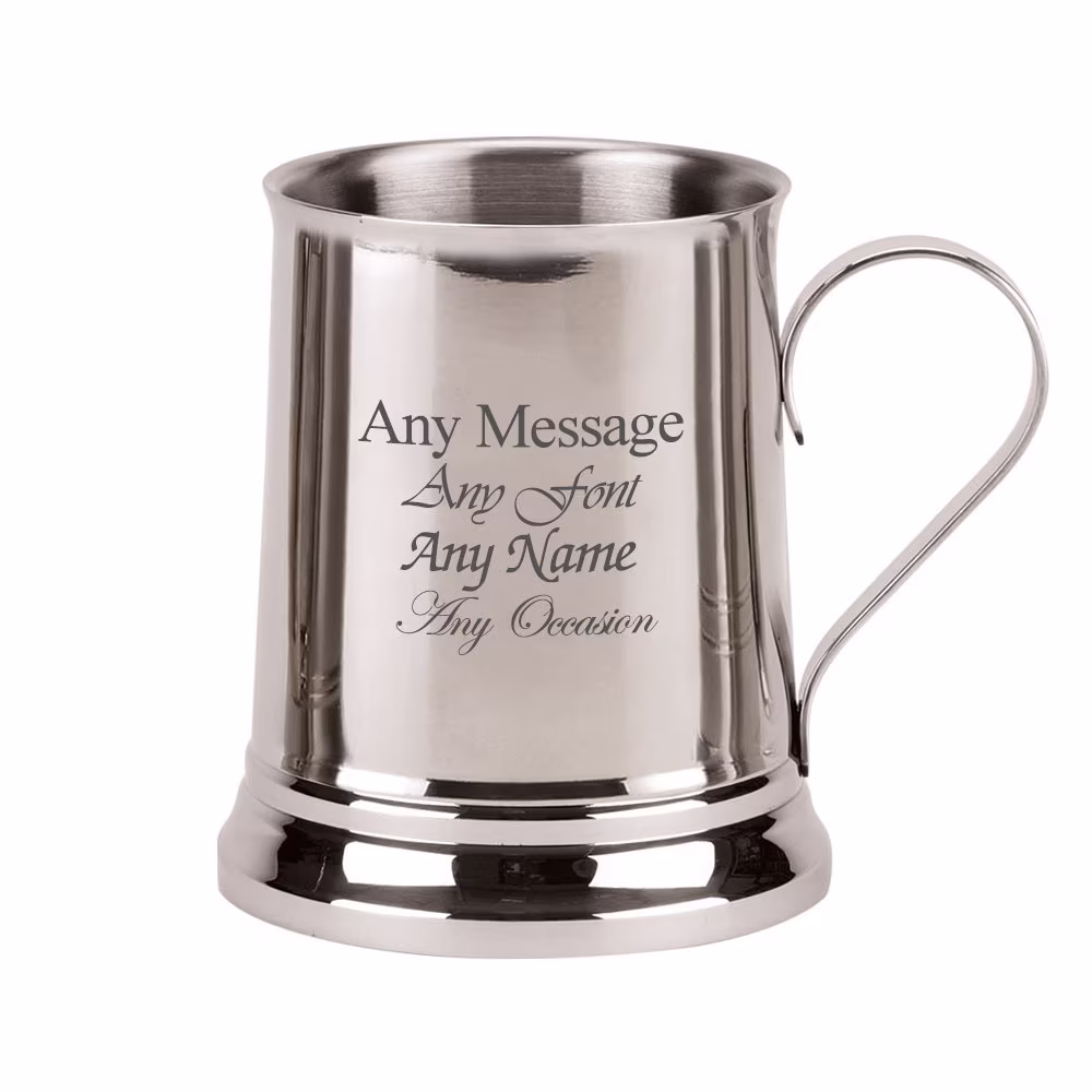 Personalised Engraved 16Oz Stainless Steel Tankard, Any Message Engraved, Perfect For Any Occasion