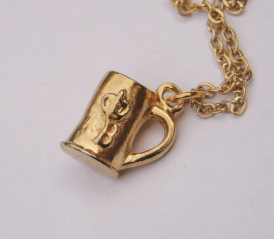 Vintage Ale Beer Mug Charm Necklace // Unusual Pendant with Chain Gold Plated Made in The UK Gift Idea