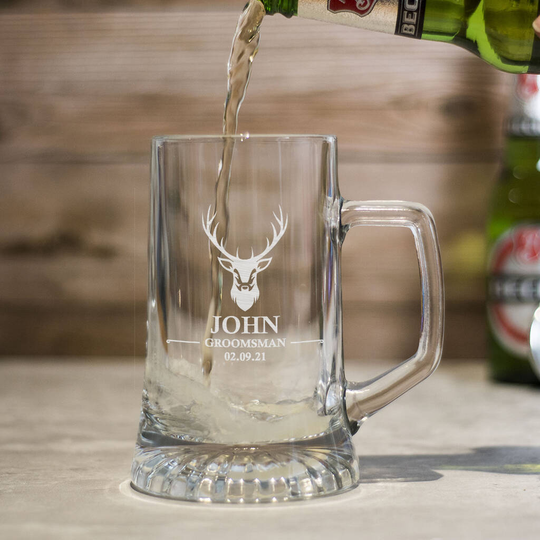 Stag Wedding Groomsman Thank You Glass Tankard