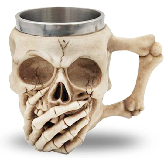 3D Edelstahl Totenkopf Cup,Gothic Totenkopf-Kaffeetasse,Mittelalterlicher Schädel Drinkware-Becher,für Bier Rum Kaffee