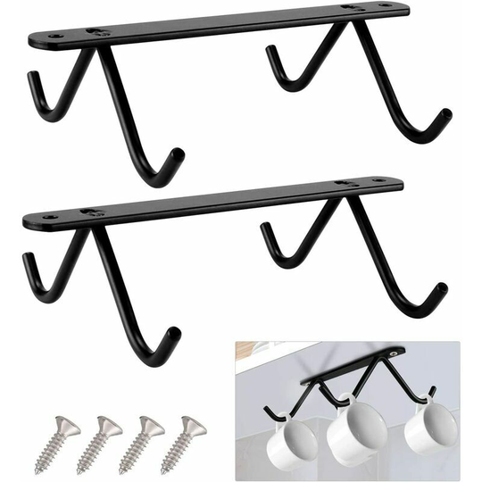 Morejieka - Set of 2 metal cups in hanging under closet, storage shelf with 8 suspension hooks for mugs, coffee cups, beer glasses, kitchen utensils