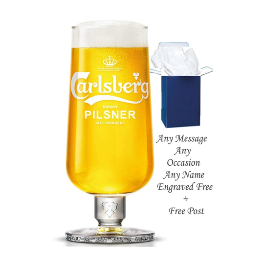 Engraved Carlesberg Glass, 1 Pt, Personalised For Any Occasion, Birthdays, Wedding , Fathers Day Free Gift Box