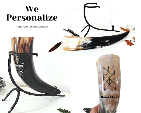 Personalized Engraved Large Viking Drinking Horns With Iron Stand, Perfect Gift, Groomsmen Gift