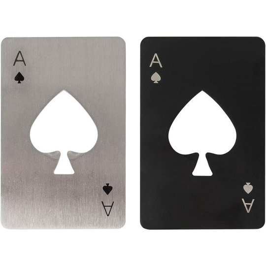 2 Pieces Poker Bottle Opener, Stainless Steel Bottle Opener, Suitable for Wallet Size (Black and Silver)