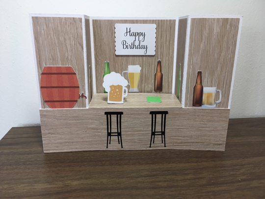 Handmade, Bench/Pop Up 3D Fold Card, Happy Birthday Men's Bar Theme, Sentiments, UK Seller