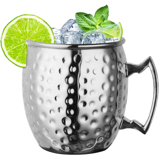 Moscow Mule Copper Mugs 530ml Stainless Steel Copper Beer Mugs Cocktail Copper Mug Hammered Cups Beer Glasses Cocktail Drinking Cups Mug, Silver