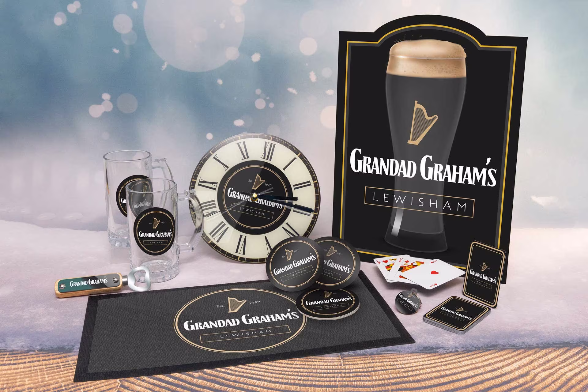 Complete Home Bar Gift Set Personalised Of Beer Mats, Sign, Runner & More. Best For Home Pub Bar Owners