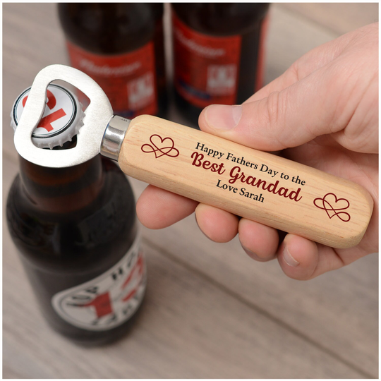 Fathers Day Gifts For Grandad - Personalised Wooden Bottle Opener Dad Uncle Best From Son Daughter