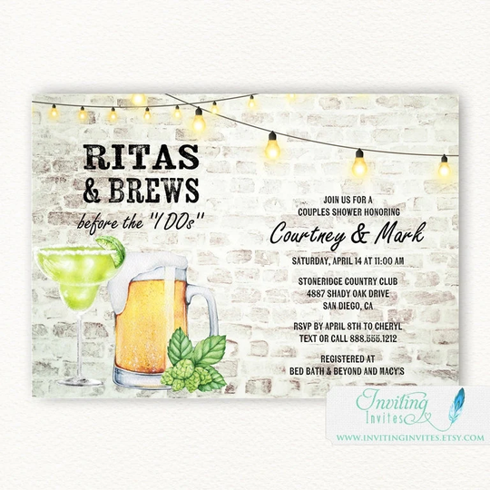 Margaritas & Brews Before I Dos Couples Shower, Bridal Beer Invitation, Engagement Party, Brick Brewery Invite |Printed Or Digital